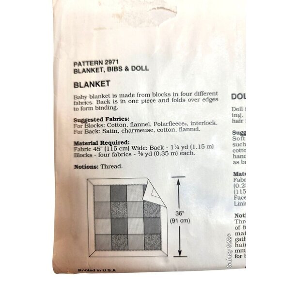 Kwik Sew 2971 Sewing Pattern For Blanket Bibs & Doll Baby Gift DIY Craft Fair It - Picture 7 of 9
